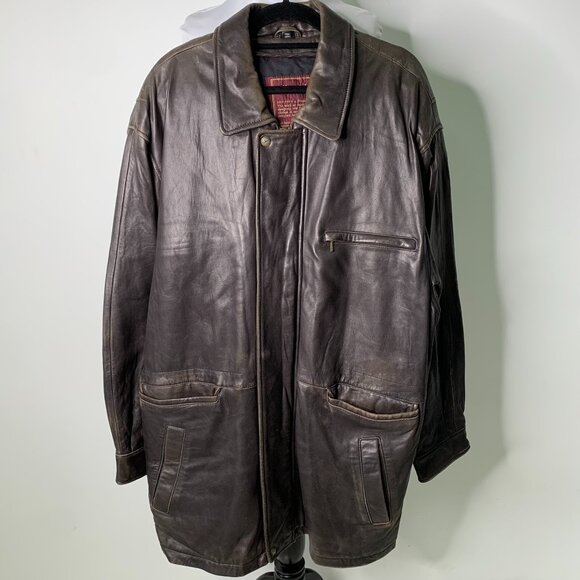 Cou-ture by J. Park Men's Brown Leather Button Front Jacket Size XL - Picture 1 of 10